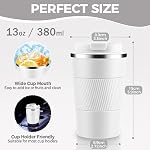 Volhoply 13 oz Stainless Steel Insulated Travel Coffee Mug with Fip Lid,Reusable Double Wall Vacuum Metal Coffee Cup,Portable to Go Leak Proof Cafe Thermal Tumbler for Hot & Cold Drinks(White,1)