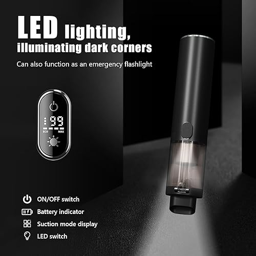 Miniatura 5 de Aspiradora de coche de alta potencia, 13000 Pa, aspiradora portátil de alta potencia con pantalla LED, 2 velocidades, 30 minutos de tiempo de