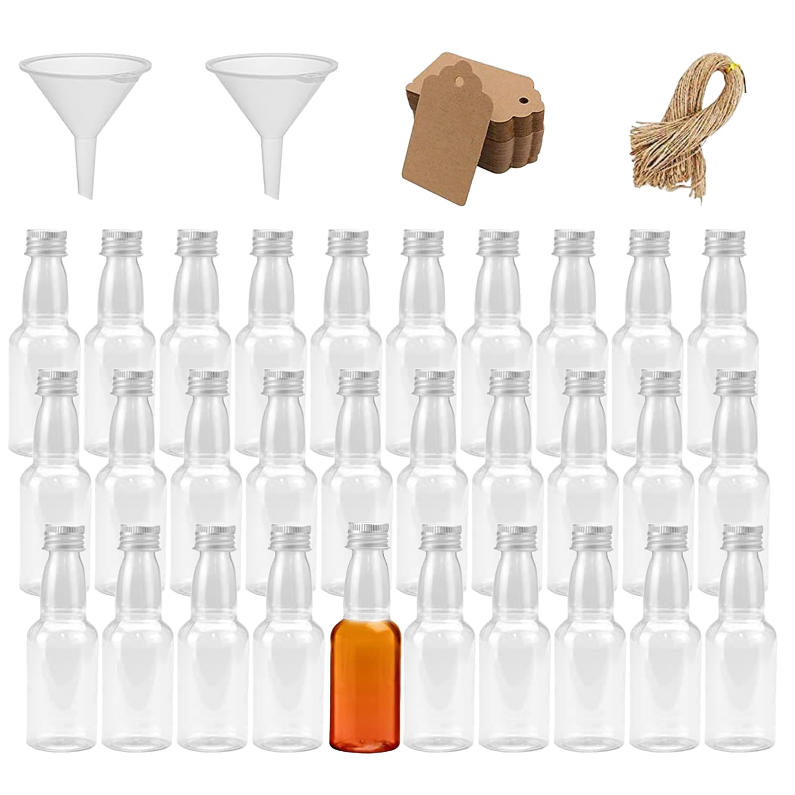 30 Piezas Mini Botellas Vacías para Licor, Botella de Agua Líquida de 60 ml, mini Botella de Plástico, mini Botella de Jugo de Plástico, Botella de Plástico Reutilizable, Botella para llenar