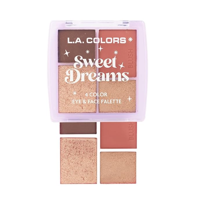 L.A. Colors 4-Color Eye & Face Palette Sweet Dreams - Fantasy, Makeup Palette for Eyes, Cheeks & Face, Perfect Stocking Stuffer, Compact & Travel-Friendly Shades