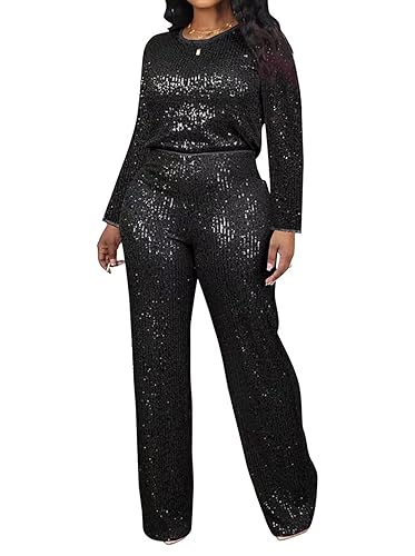Women's Long Sleeve Sparkly Glitter Sequins 2 Piece Set High