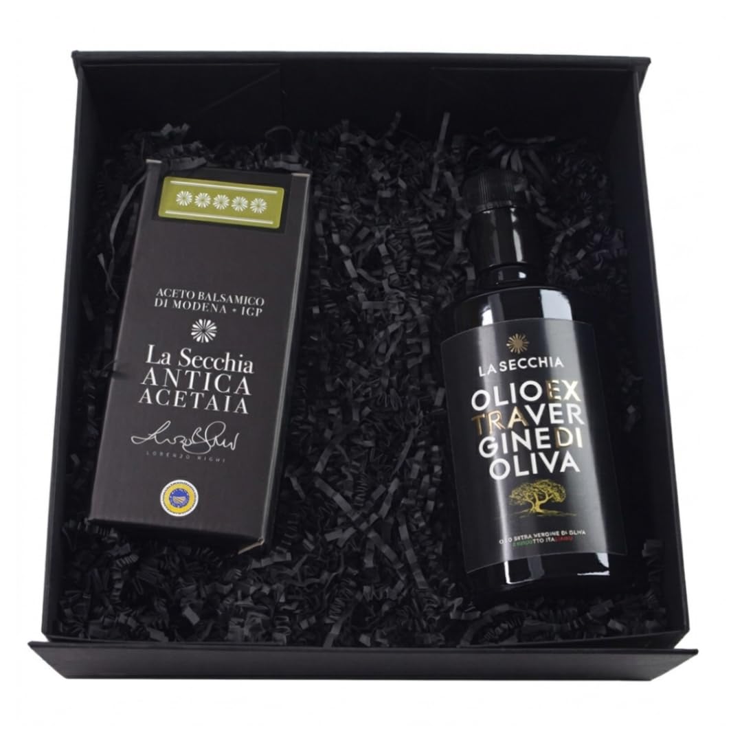 La Secchia - Handgefertigter Feinkostkorb, Natives Olivenöl Extra, Aceto Balsamico di Modena IGP 5 Sterne, Gourmet-Set, Hochwertige handwerkliche italienische Produkte