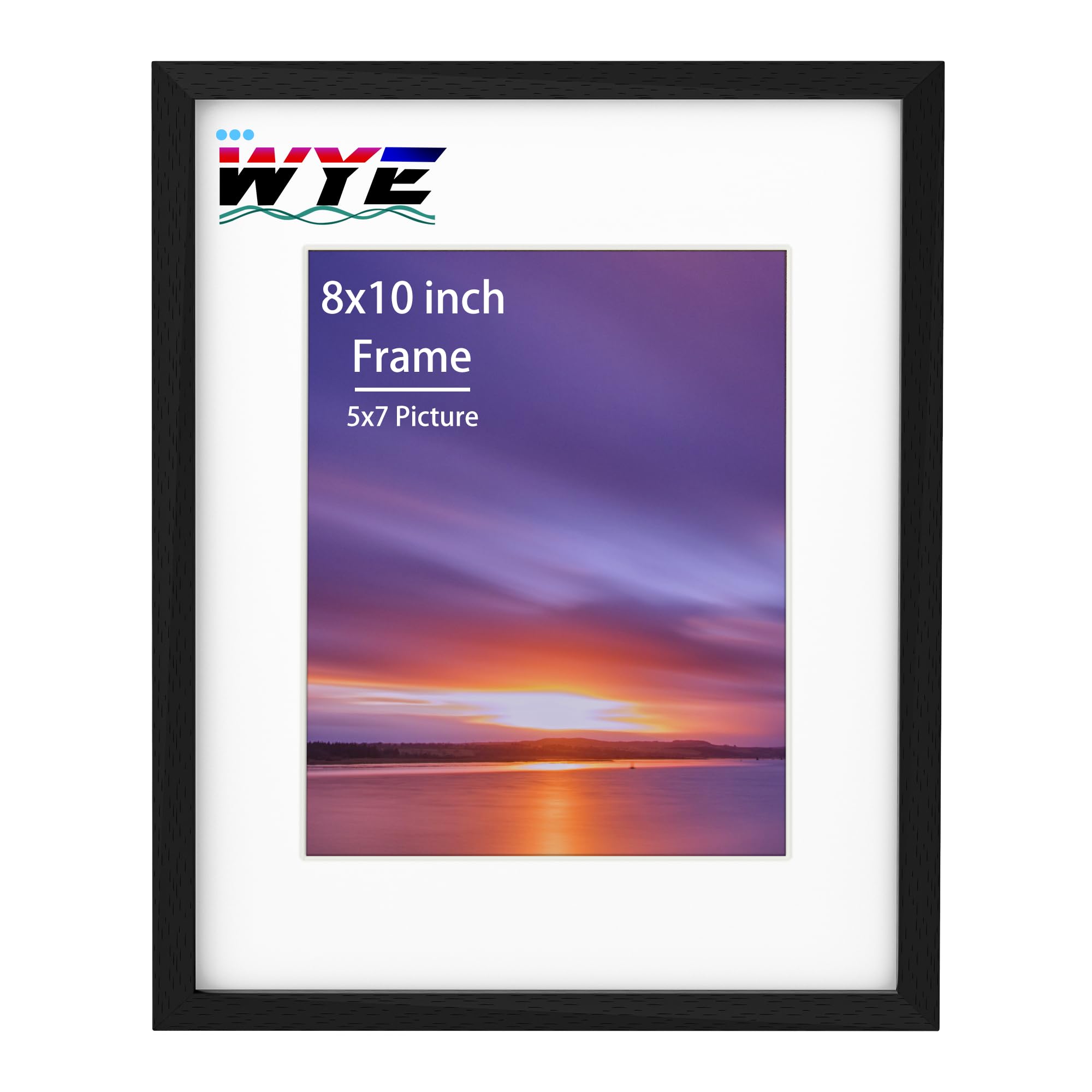 Wyewye Black 8X10 Picture Frames, Solid Wood 10X8 Inch Photo Frame With 4.5X6.5 Inch Mount And Stand, Plexiglass, Tabletop Or Wallmount,