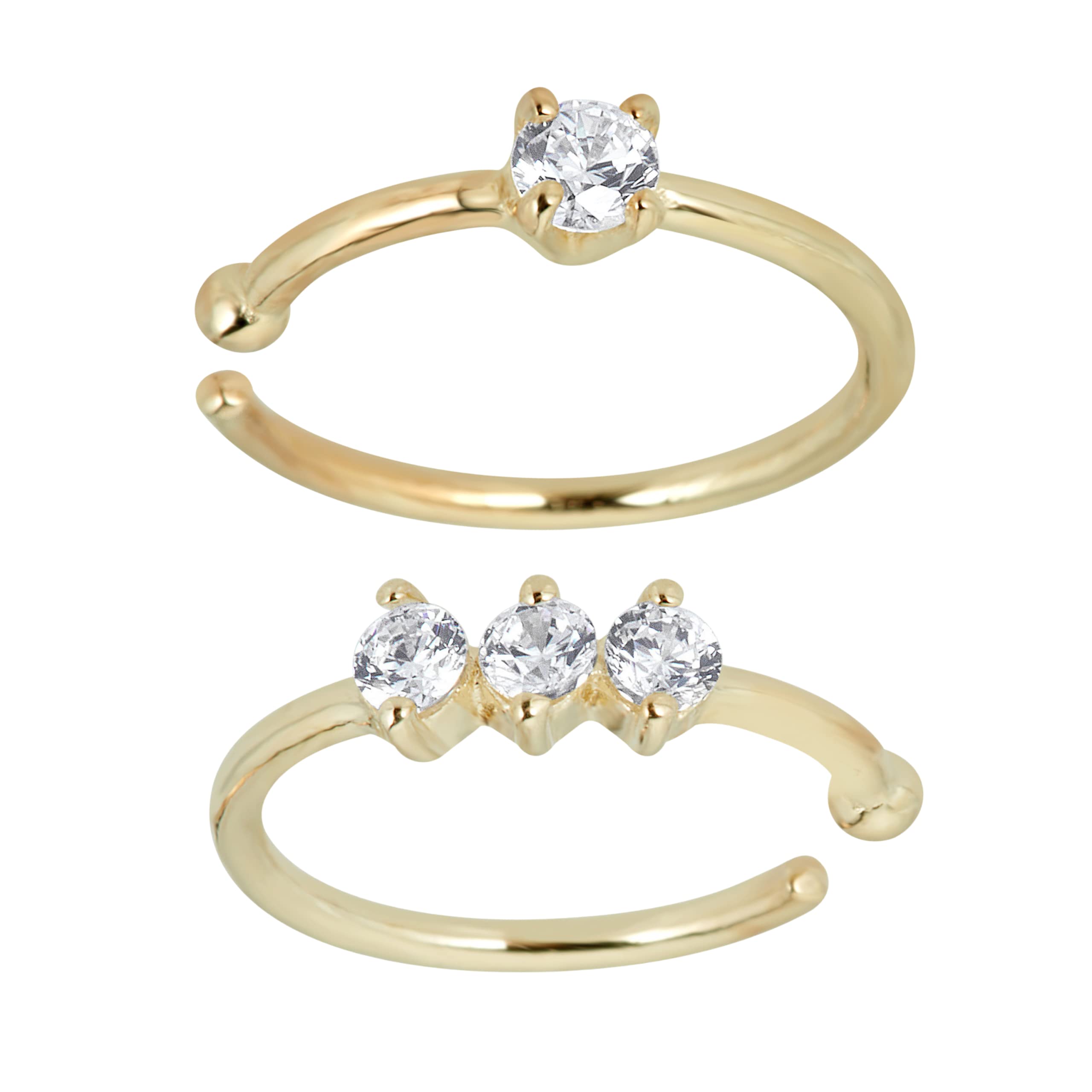 AVORA 14K Gold Simulated Diamond CZ Nose Ring Hoops (20 Gauge)