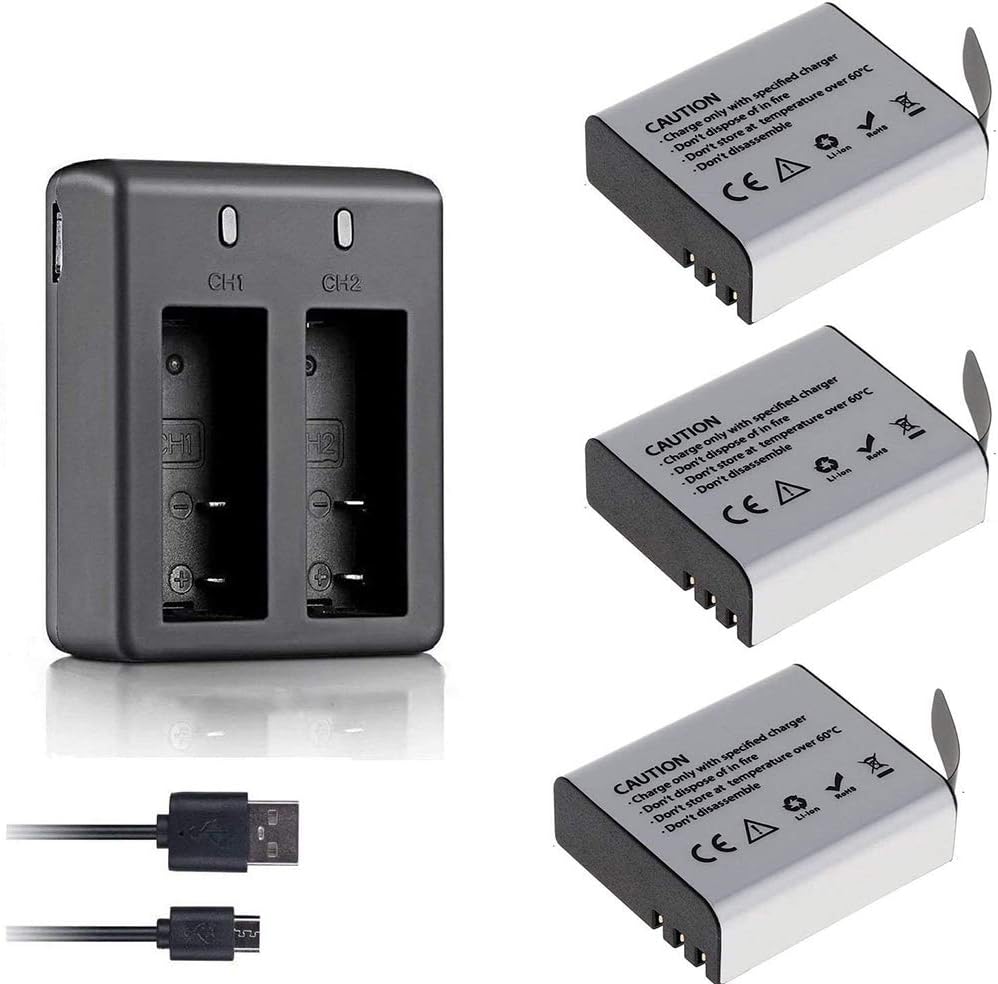 TEKCAM 3X1350mAh Action Camera Battery Pack with Charger Compatible with AKASO EK7000/EK7000 Pro/APEXCAM/Dragon Touch/APEMAN/GOOKAM Action Camera