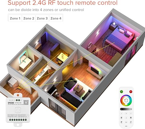 Miniatura 3 de BTF-LIGHTING 4 zonas 2.4GHz RF remoto RB4 y SP630E Controladores Bluetooth Kit Soporte FCOB COB SMD PWM RGBCCT RGBWW LED tira DC5V DC12V DC24V