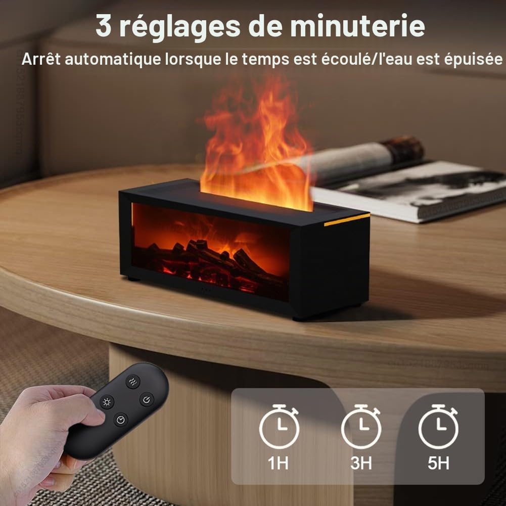 ZYWUOY Diffuseur de cheminée, diffuseur d'arôme de flamme 3D, humidificateur coloré avec télécommande, modes d'éclairage doubles, pour la maison et le bureau (noir)