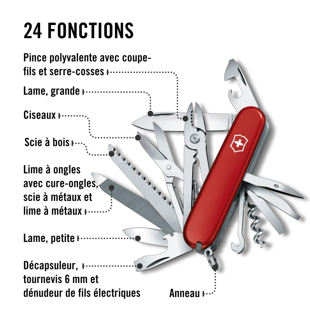 Victorinox Handyman, Swiss Army Knife, Couteau multifonction, Léger, Multitool, 24 Fonctions, Grand Lame, Tire Bouchon, Metal Voir