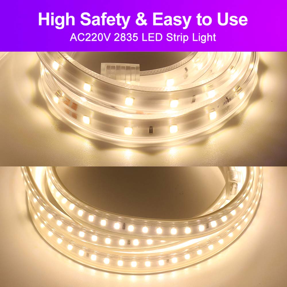 220V Tira LED Flexible Regulable [25m,Blanco Cálido 3000-3500K], IP67 Impermeable, SMD2835, CRI85+, Se puede cortar una vez cada 1m, Iluminación Decorativa Hogar/Tienda