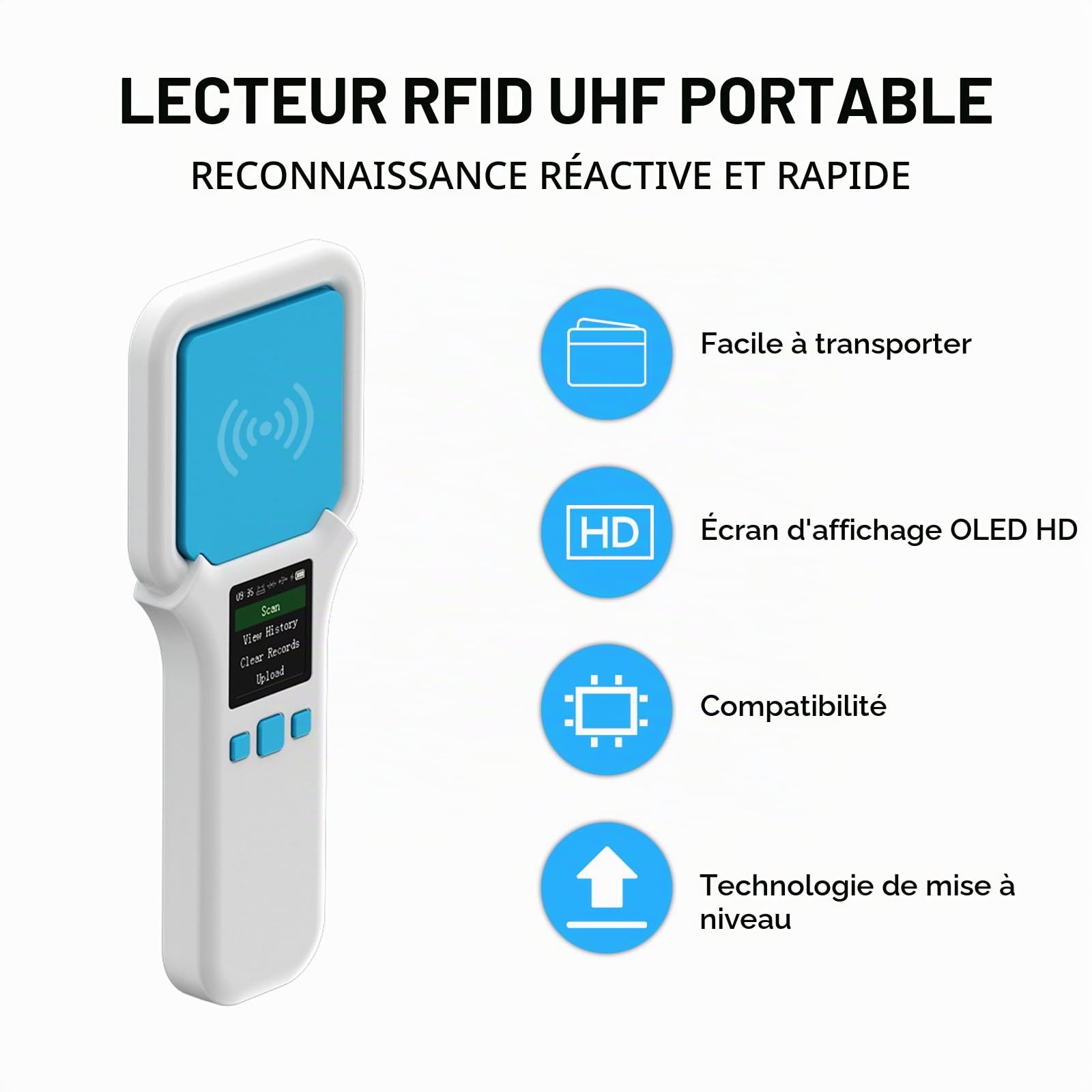 YANZEO SR300 Lecteur RFID UHF 860 MHz-960 MHz Lecteur RFID sans fil Bluetooth portable Lecteur d'étiquettes UHF pour vêtements, chaussures, magasin de bijoux et entrepôt