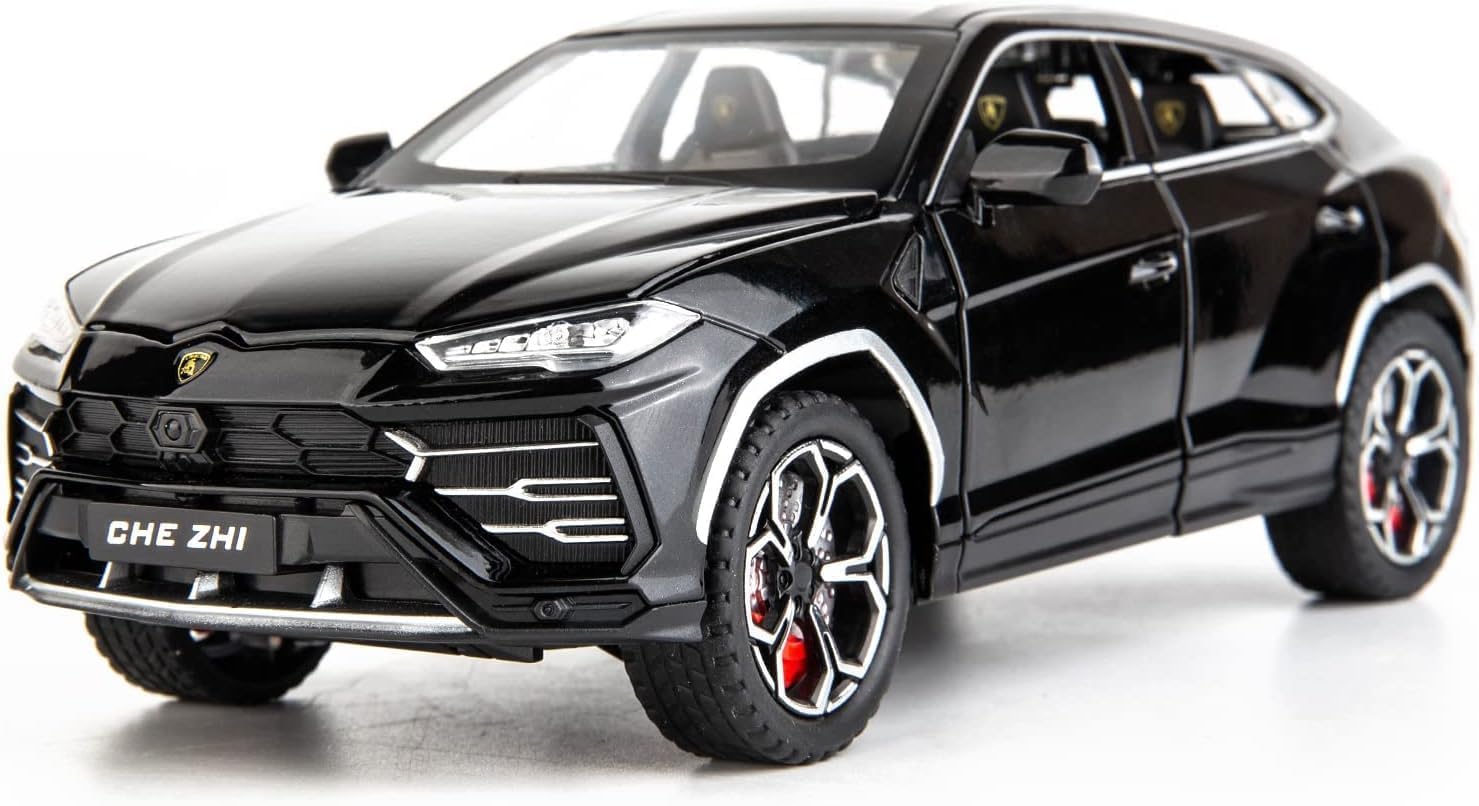 Invite Enterprise Exclusive Alloy Metal Pull Back Die-cast Car 1:24 Big Lamborgini Urus Diecast Metal Pullback Toy car with Openable Doors, Light Music Boys Gifts Toys for Kids(1:24 Urus - Black)