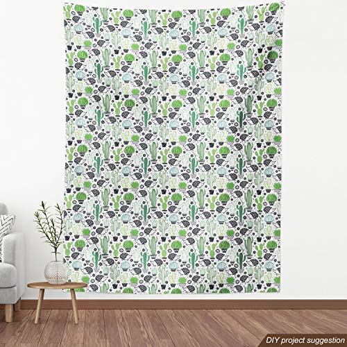 Image of Ambesonne Cactus Fabric by The Yard, Cartoon Style Inspired Drawing of Hedgehog Animals Saguaro and Prickly Pear, Decorative Fabric for Upholstery and Home Accents, 1 Yard, Cream Green
