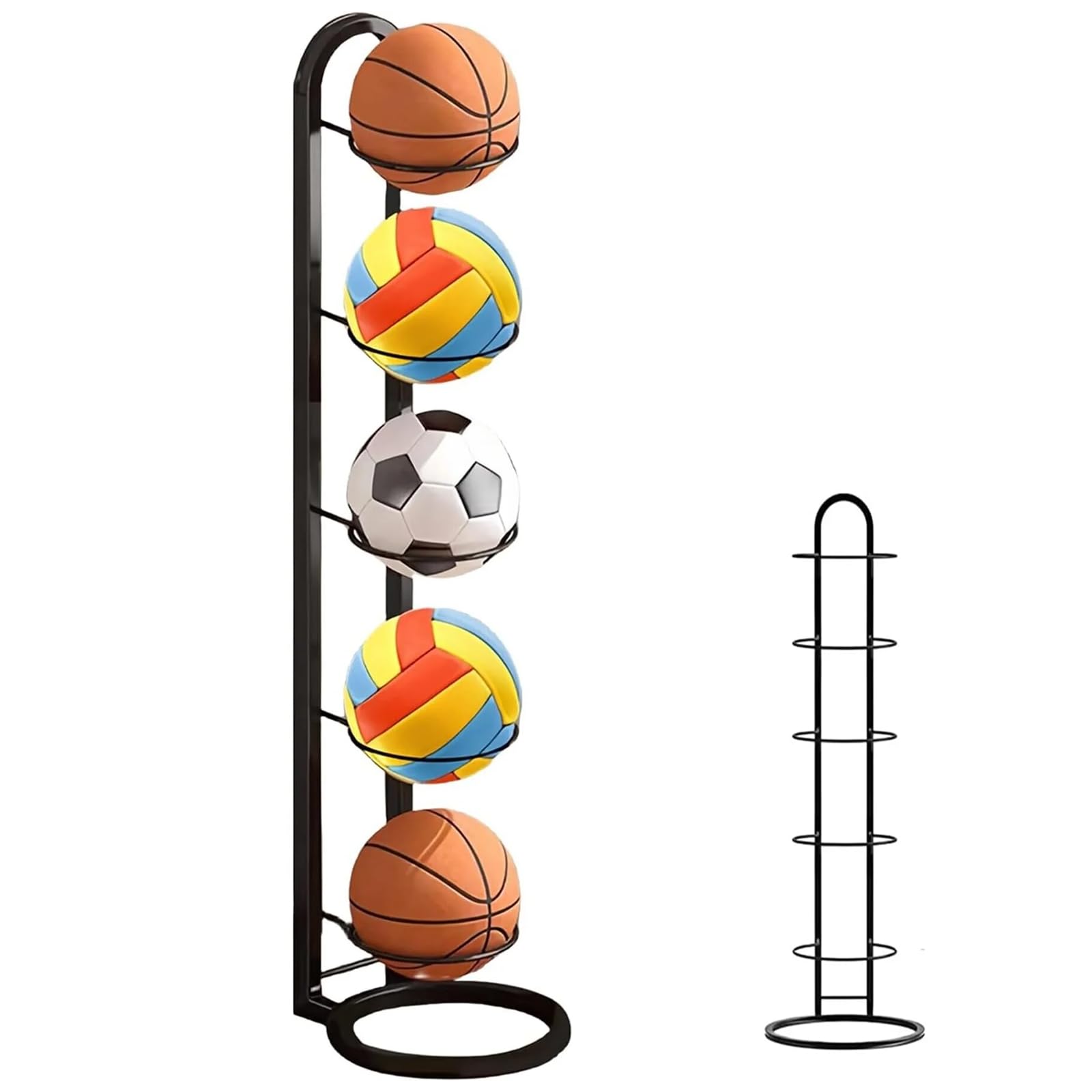 Veebmys 5 Niveles Estante Vertical de Metal, Soporte Extraíble y Compacto, Estante Robusto para Almacenaje de Pelotas, para Baloncesto, Fútbol, Voleibol, Gimnasio