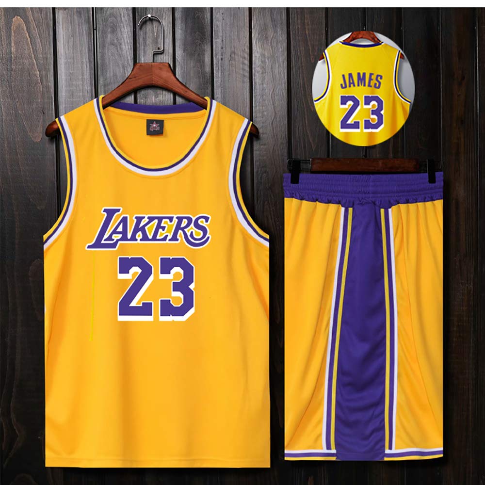 Koszulka do koszykówki dla fanów Lebron Raymone James No.23 Lakers, koszykówka, bez rękawów, garnitur dla dzieci i dorosłych, czarno-fioletowa, sportowa koszulka + szorty, młodzieżowa, biała, żółta