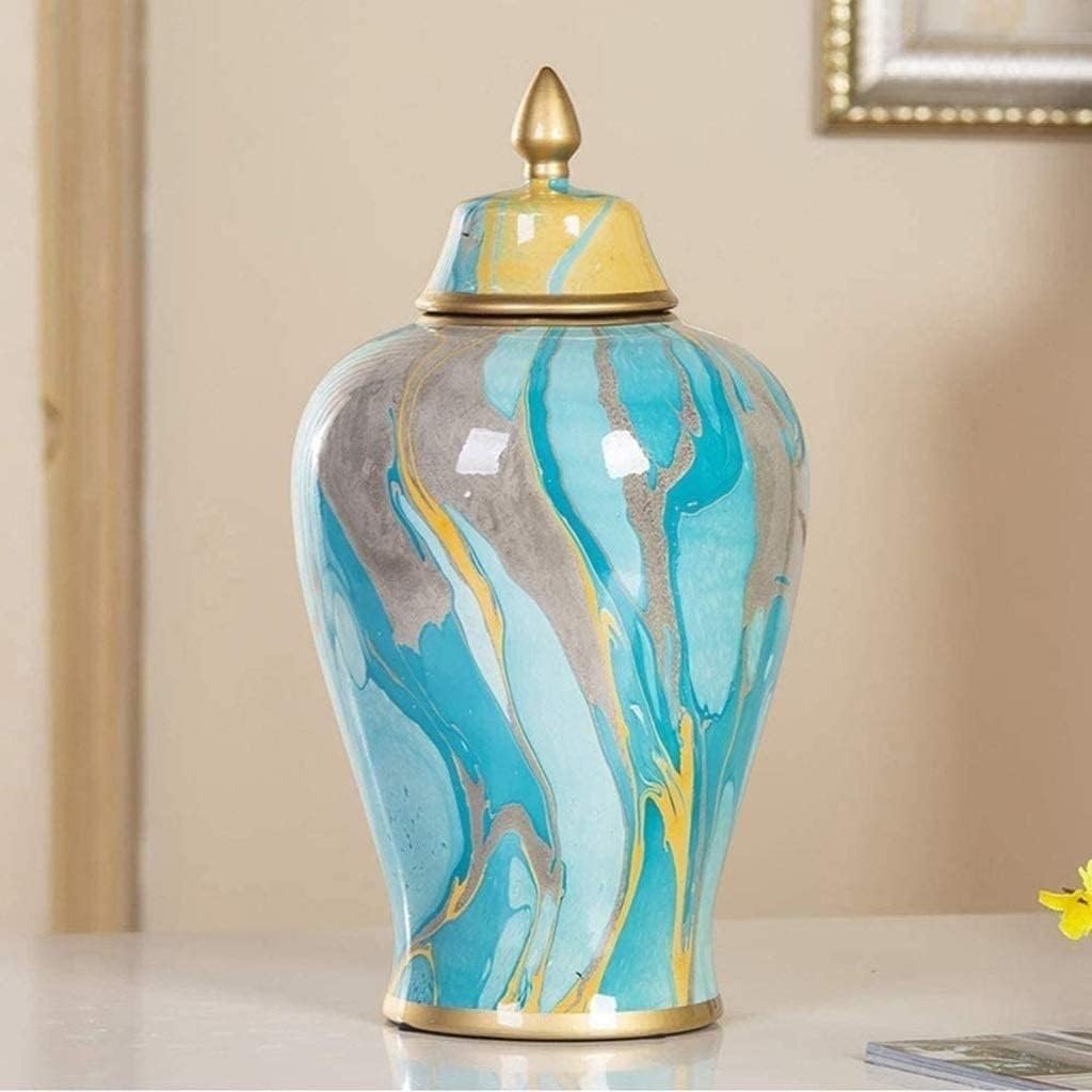 Dekoracyjny ceramiczny słoik z niebieskim imbirem, ręcznie malowana porcelanowa dekoracja, słoik na kwiaty, wazon na kwiaty, grafika do dekoracji domu, na ślub, wielokolorowy L