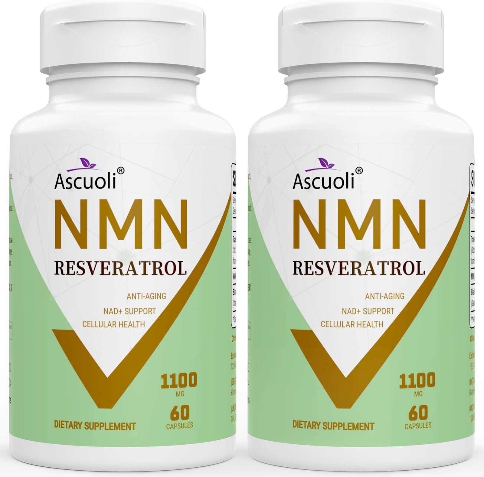 NMN + Trans-Resveratrol 99% Purity 1100mg Supplement, 3-IN -1 Advanced Formula 500mg NMN Nicotinamide Mononucleotide Boost NAD+, Anti-Aging, Powerful Antioxidant, Immune & Energy Support, 120 Capsules