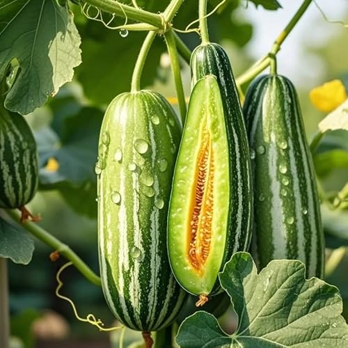 Mixrug Orangic Horned Melon Seeds for Planting Outdoor, 200pcs Horned Honey Melons Fruit Seeds Non-GMO Heirloom Banana Melon Cucumber Fruits Plants, Delicious Juicy Plants in Your Home Garden