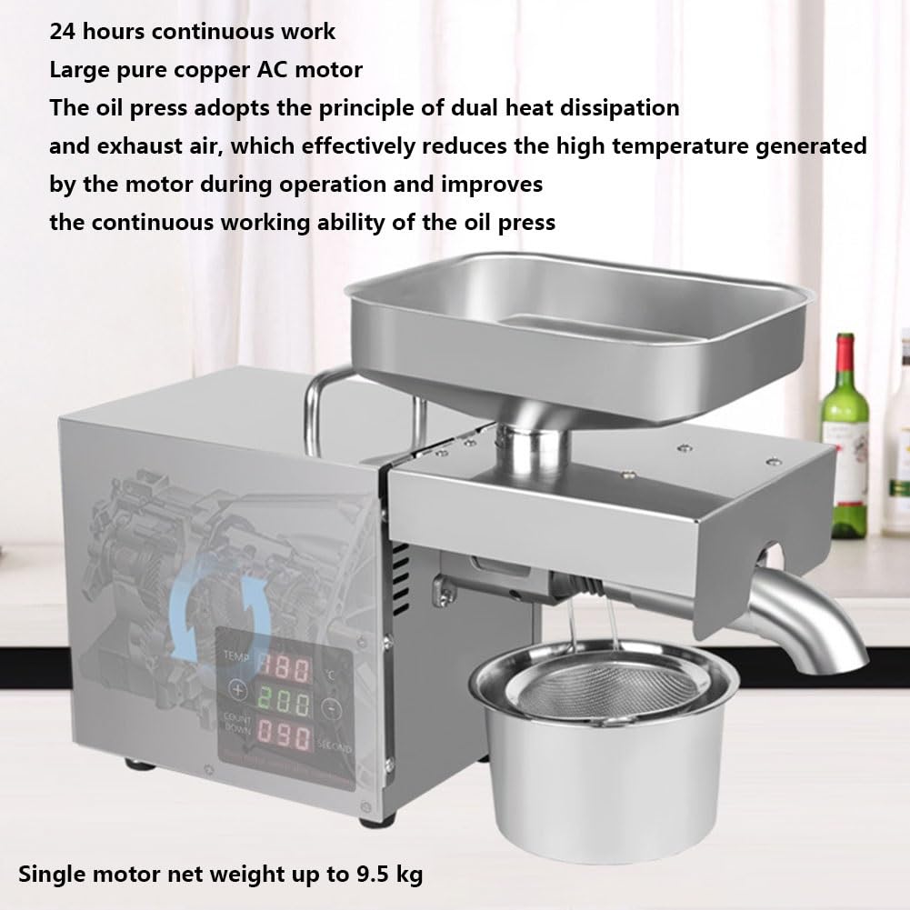Automatyczna prasa olejowa do zimnego/gorącego oleju orzechowego, domowa, komercyjna, ze stali nierdzewnej, fizycznie tłoczony separator oleju z wyświetlaczem LCD, do nasion orzechów kokosowych