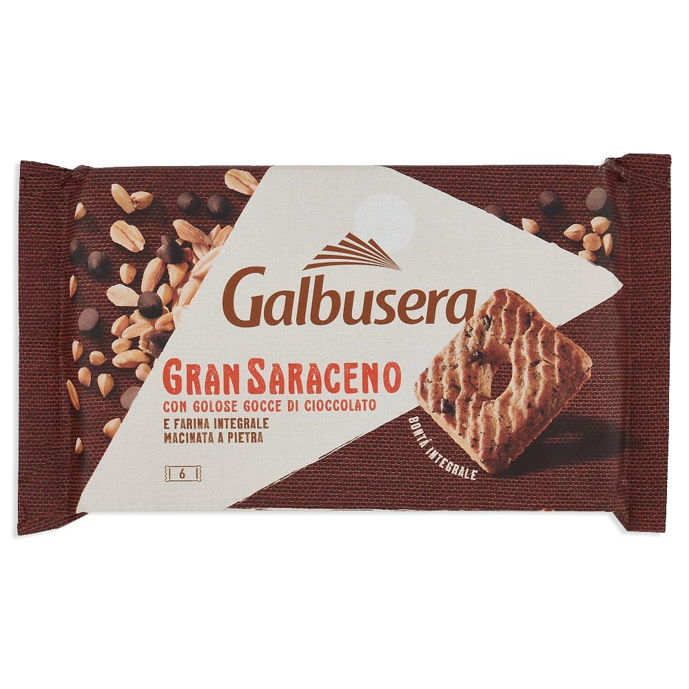Galbusera Gran Saraceno Frollini Integrali con Gocce di Cioccolato, Zucchero di Canna e Grano Saraceno 260g [BOX da 8 Confezioni]