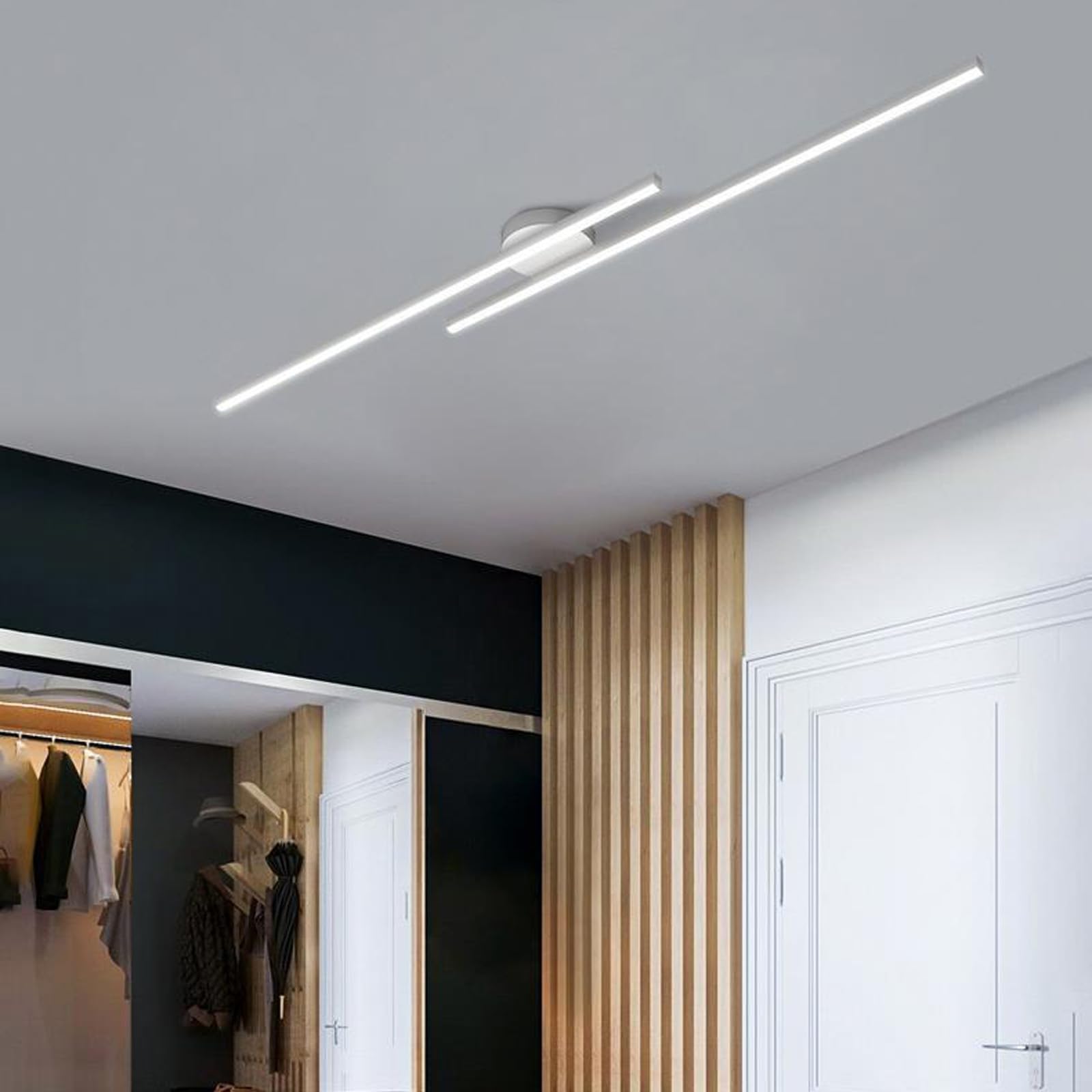 Modern LED Deckenleuchte Doppelstreifen Design Dekorative Deckenlampe Halb Flushmount Deckenleuchten Kreative Lange Linie Eisen für Schlafzimmer Esszimmer Küche (Gold-Neutrales Licht,100cm)