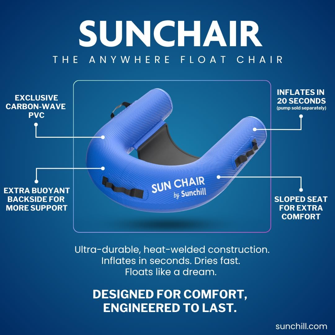 Sunchill SunChair Inflatable Float Chair – Royal Blue – Water Hammock Recliner Seat (Use Paddleboard-Style Pump, Not Included)