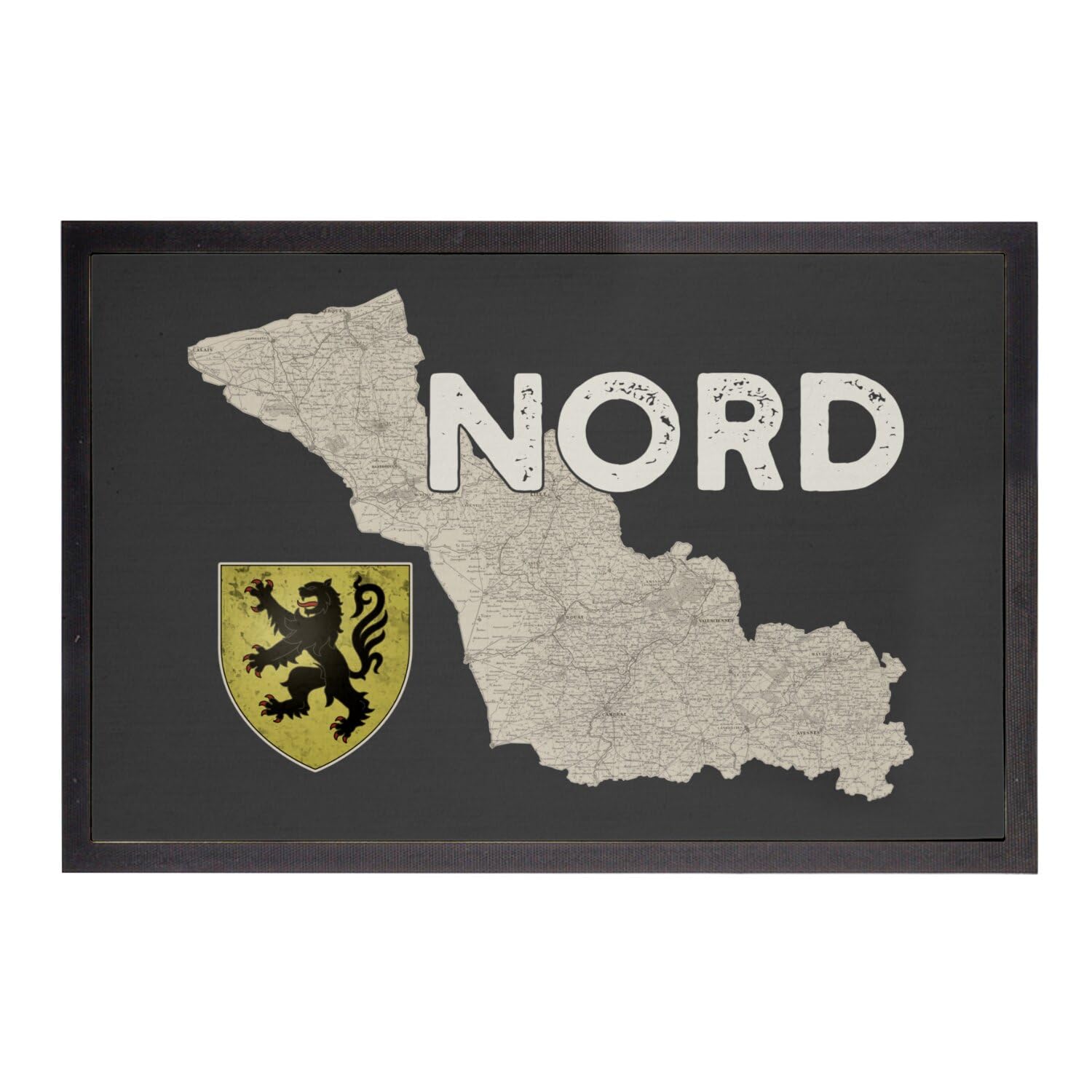 Paillasson noir carte ancienne de Lille 60x40cm cadeau Nord 59