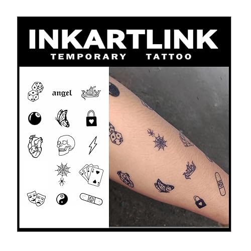 INKARTLINK Tattoo Tech, 2 hojas de tatuaje semipermanente mediano, tatuajes temporales, últimas 1-2 semanas, impermeable, aspecto realista, sin