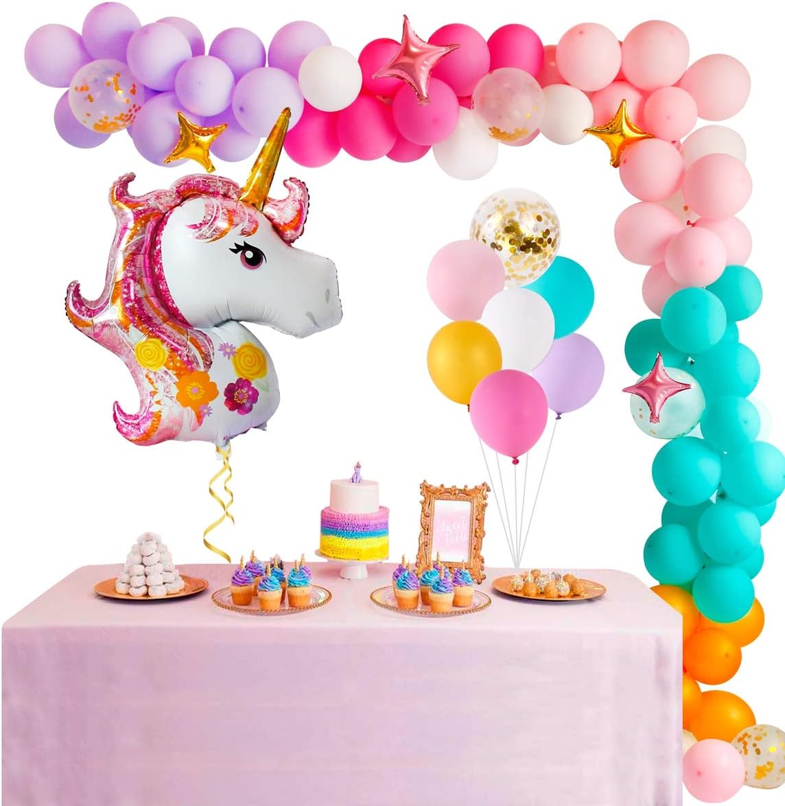 Wayfun Unicorn Balloon Garland Arch Kit – Giant Unicorn Balloon, Star Balloon, 6 Color Latex Balloon, Confetti Balloon for Baby Shower, Girl Birthday, Unicorn Birthday Party Decoration (red)