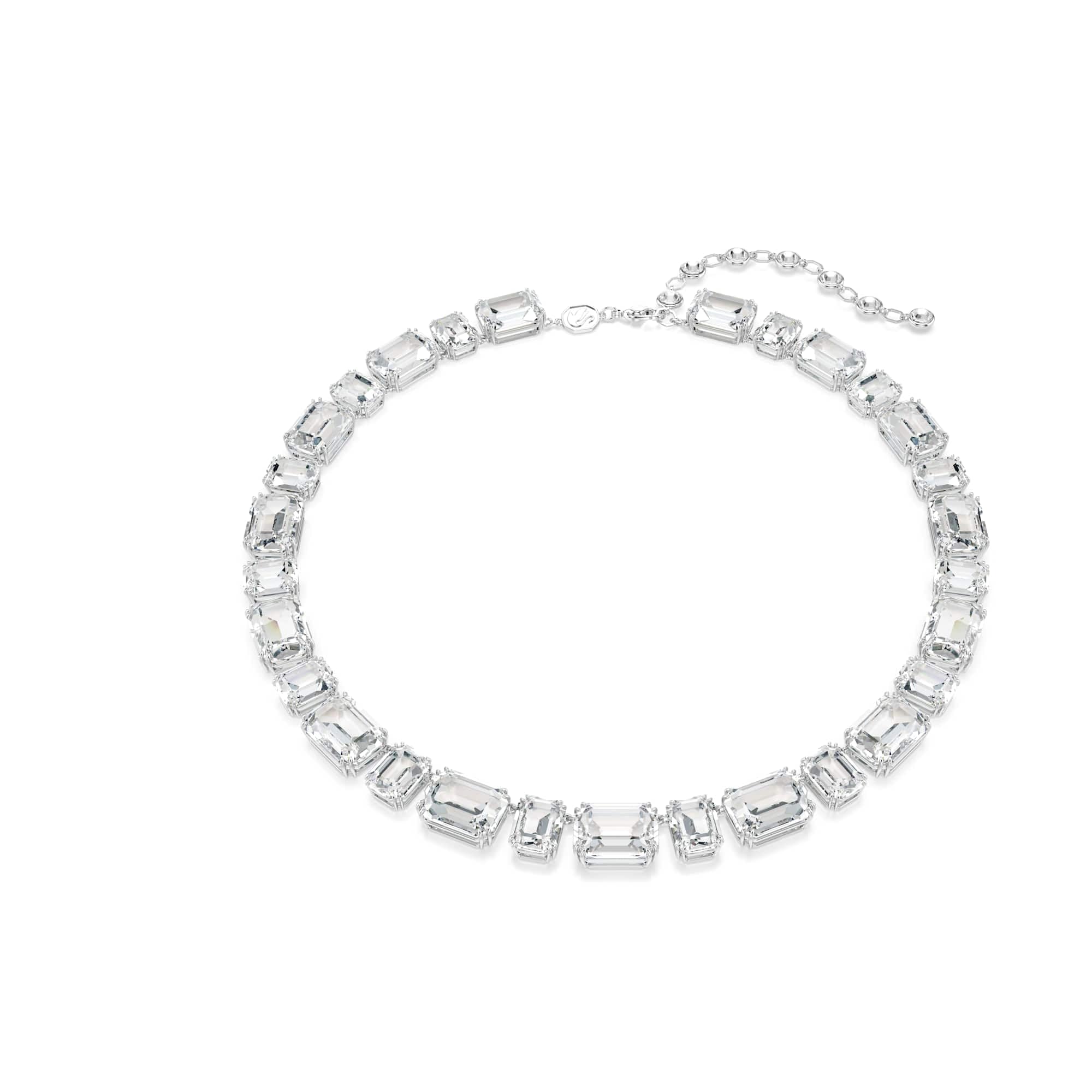 Swarovski Collier Millenia, cristaux octogonaux blancs sertis sur chaîne délicate, fermoir mousqueton, design captivant pour illuminer votre style, en métal rhodié