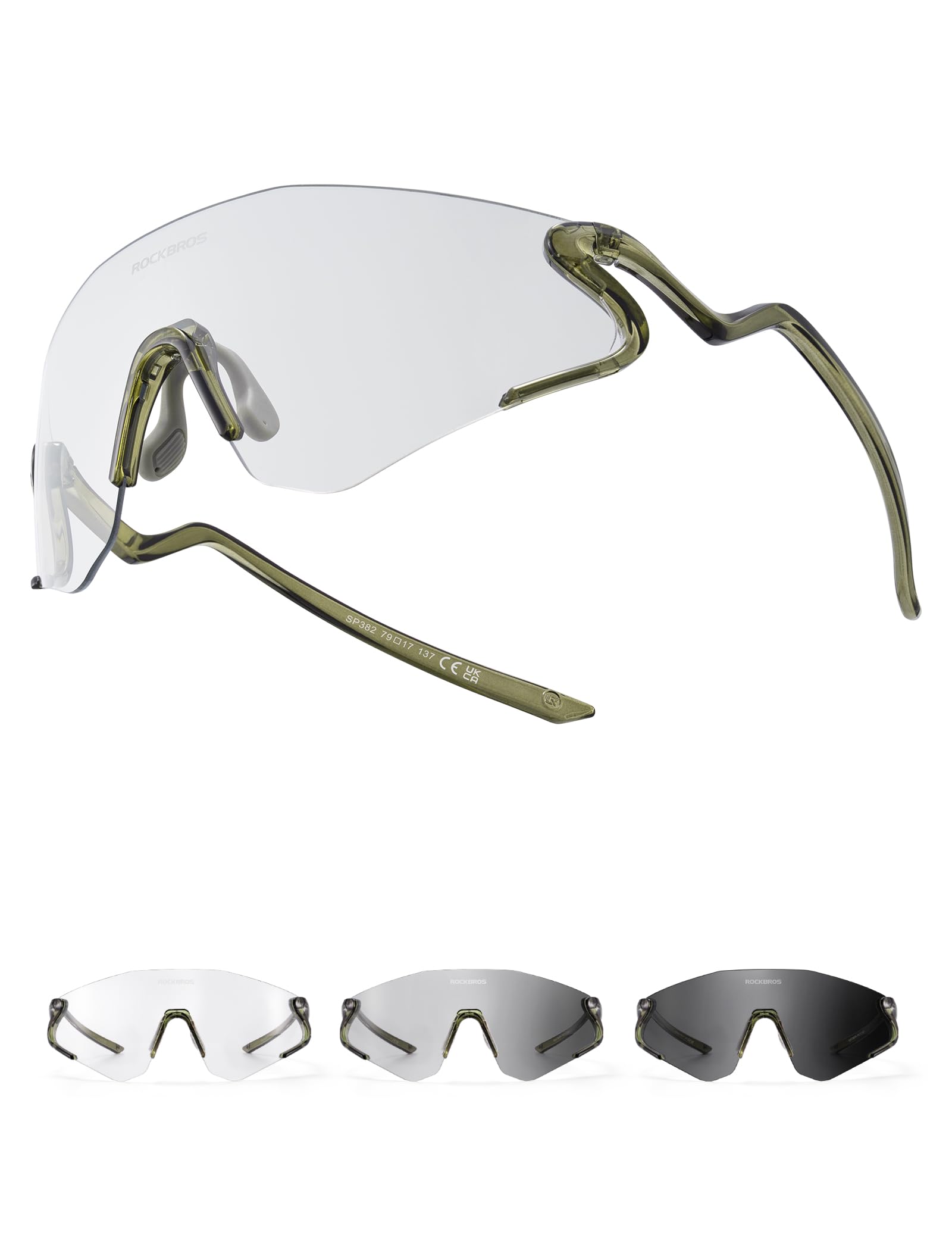 ROCKBROS Occhiali Ciclismo Fotocromatici TR90 Ultraleggero 24g | Protezione UV400, Nasello Regolabile Antiscivolo, Uomo Donna, Occhiali da Sole Sportivi per Bici MTB Corsa Pesca