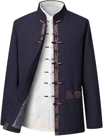 Chinese Traditional Tang Suit Hanfu Kimono Jacket Mens Cardigan Cheongsam Collar Casual Jacket Retro Button Top