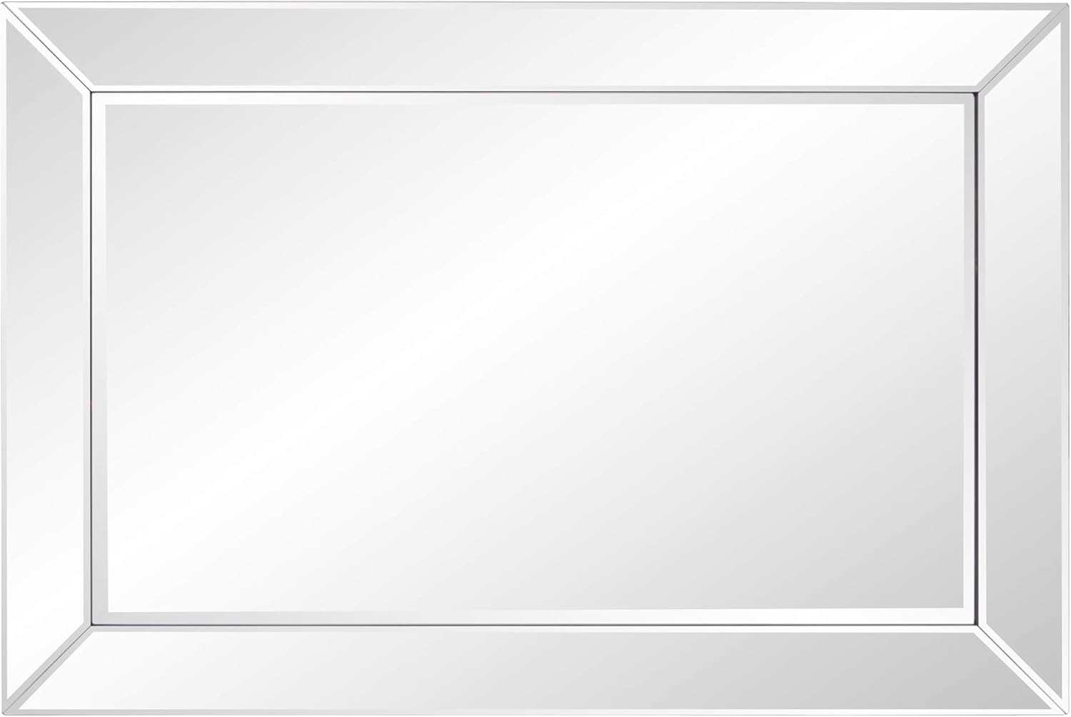Howard Elliott Camden Rectangle Vanity Mirror for Wall, Fully Mirrored Frame with Beveled Edges, Perfect Focal Point Accent Mirror for Bedroom, Bathroom, Living Room & Entryway, Silver, 36 x 24 Inch