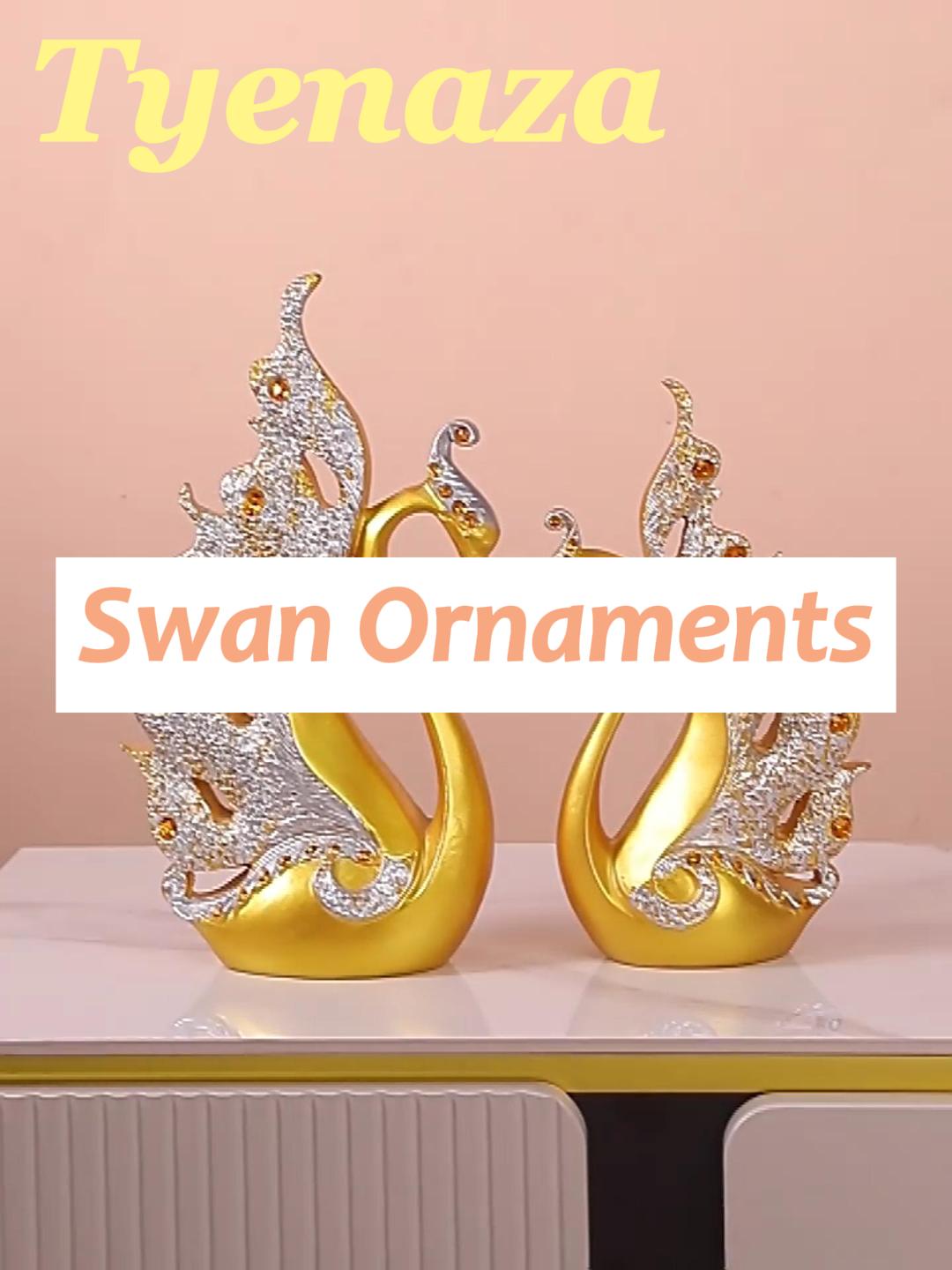 Luqeeg 2 Pieces Swan Couple Figurines, Resin Couple Swan Ornaments, Of Love, Couples Ornament Collectable Decorations For Living Room Wine Cabinet Wedding Gifts (Gold