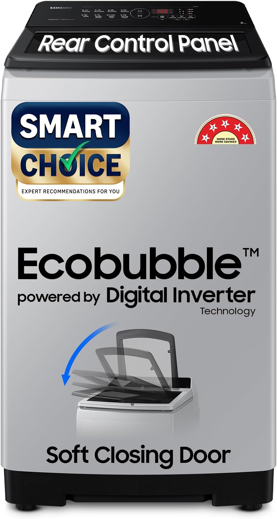 Samsung Smart Choice 8 kg, 5 star, Eco Bubble Tech, Digital Inverter Motor, Soft Closing Door, Fully-Automatic Top Load Washing Machine (WA80BG4441BGTL, Light Gray)