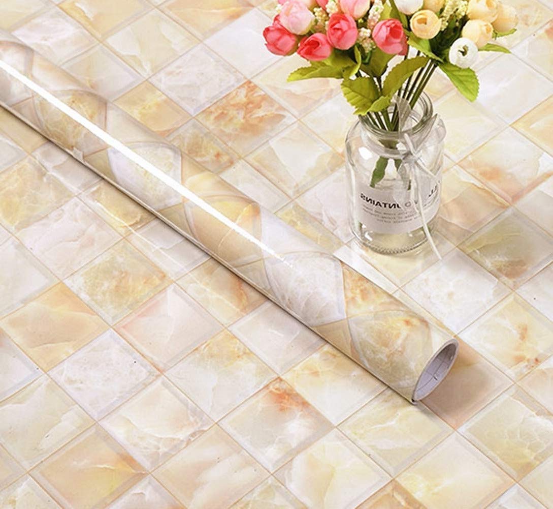 Meboom Multicolor Elegant Marble Tiles Backsplash Adhesive Paper Peel Stick Granite Vinyl Wallpaper Film Kitchen Bathroom Countertop Sticker Furnitures Sticky Back Plastic Roll 60Cm X 200Cm
