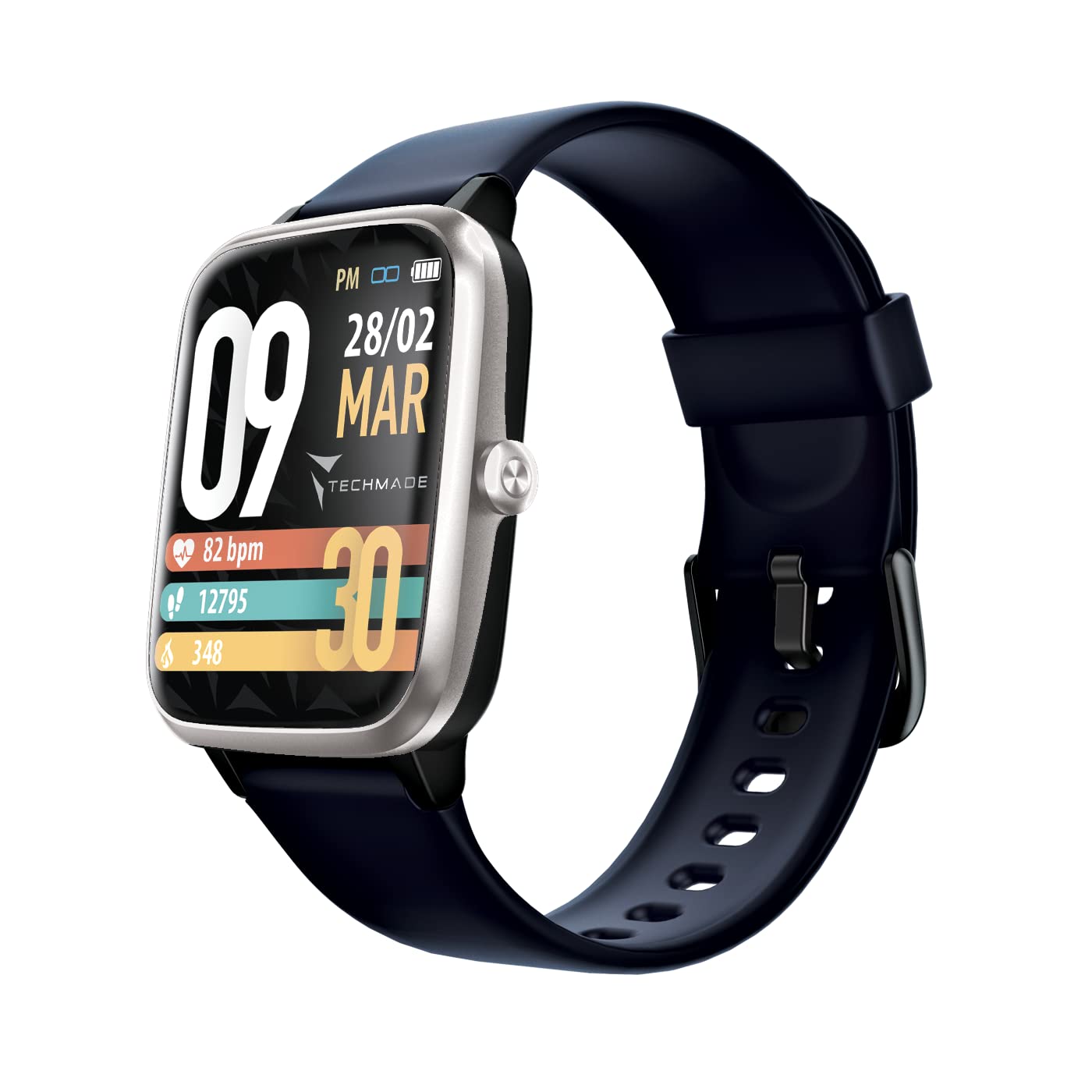 TECHMADE Smartwatch Unisex, Orologio Fitness con Contapassi, Frequenza Cardiaca, Sonno, Sport CON GPS INTEGRATO, per attività in door e out door | Android e iOS (blu-cassa silver)