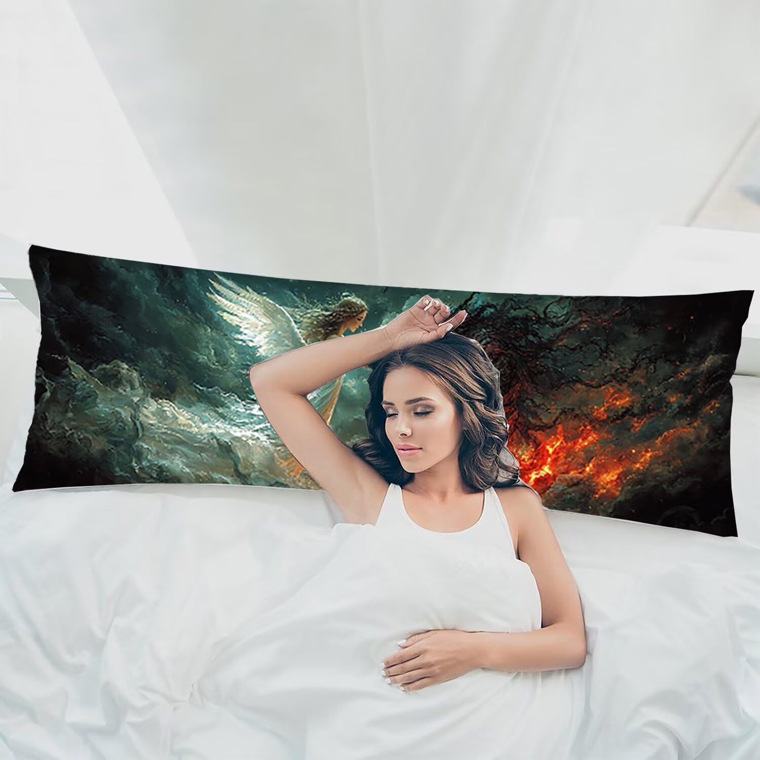 Długa poduszka do spania na biodrze 60 x 180 cm Anioł Demon Poduszka na ciało, Ciąża i macierzyństwo Poduszki Aksamitne Poszewki na poduszki Poszewka na poduszkę Dekoracja Sofa Łóżko i Relaks s-193