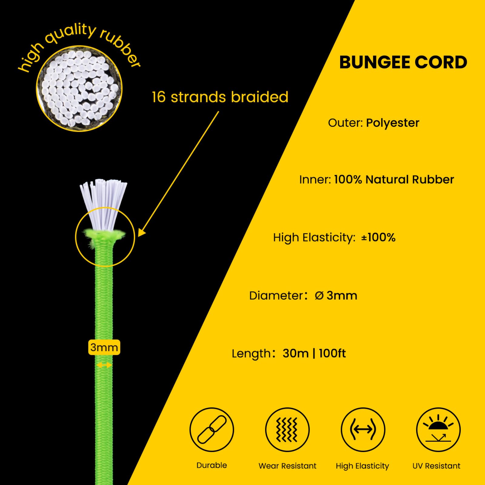 Brotree Elastic Cord Bungee Cord 3mm x 30m Elastic String Rope for DIY Crafts, Sewing, Beading, Jewellery, Necklace, Bracelet - Image 3