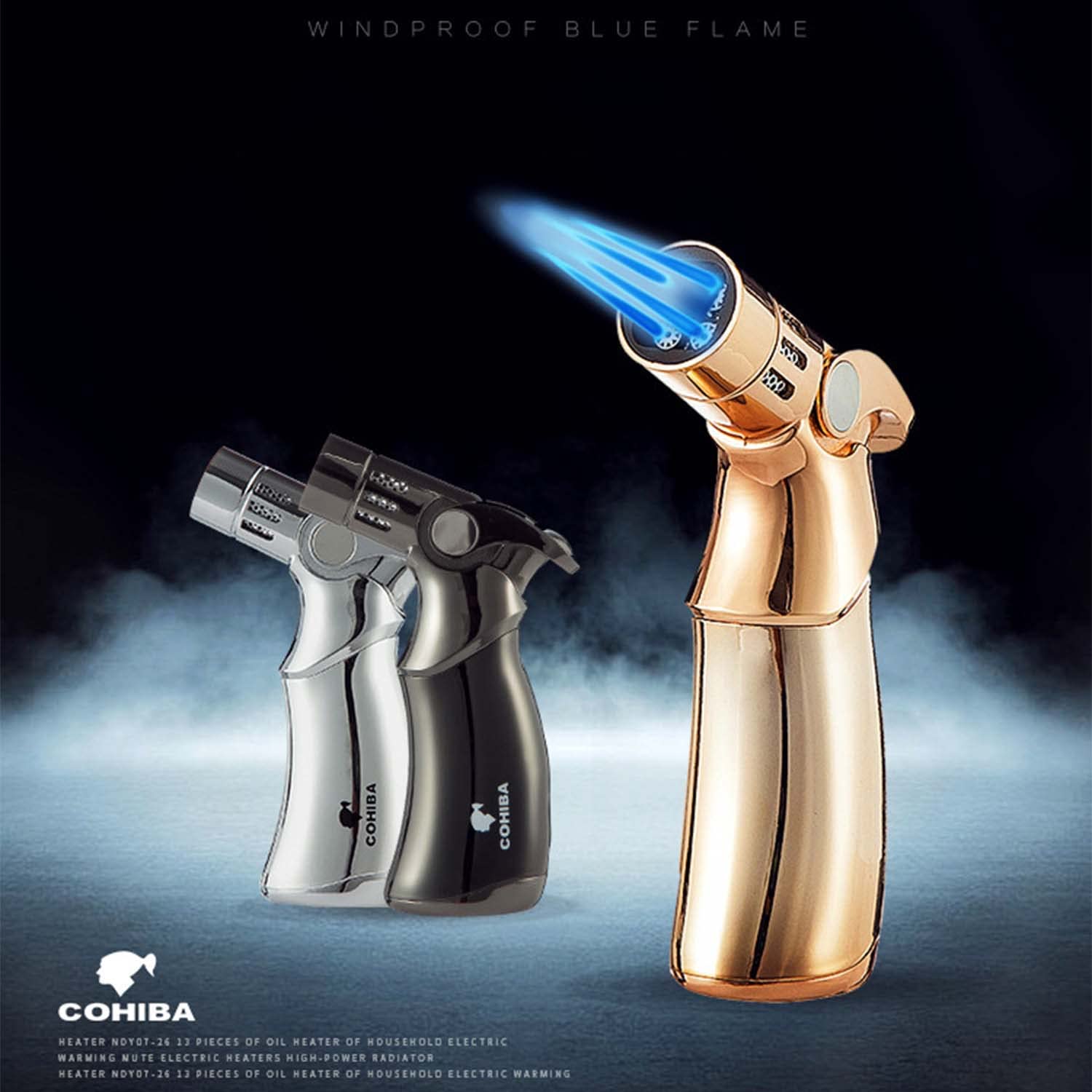 Cigare Briquet Quadruple 4 Jet Flamme Métal Rechargeable Coupe-Vent Torche Au Butane Poignée Ergonomique pour Desserts Crème Brûlée BBQ DIY Soudage (Gaz Non Inclus)