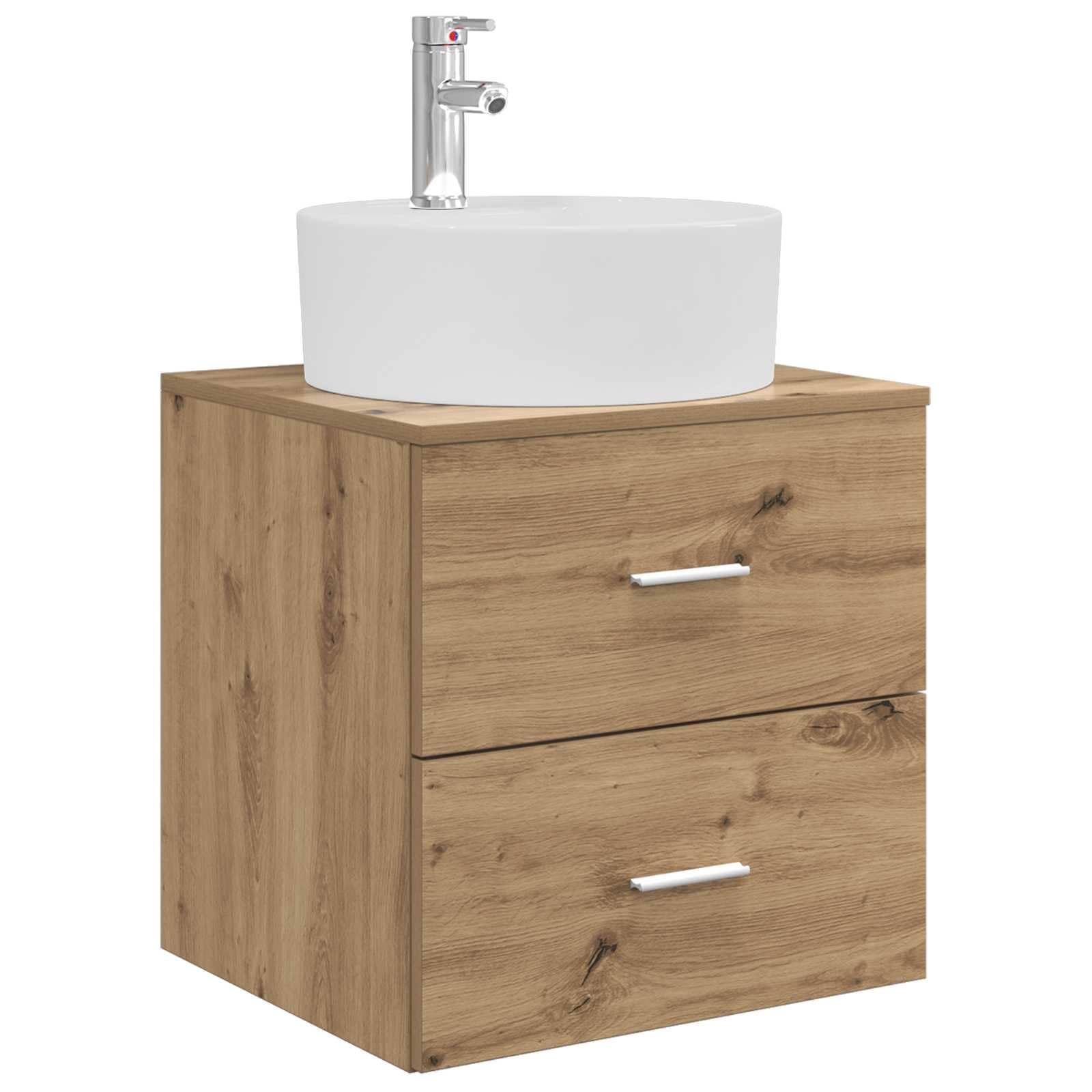 Vidaxl Artisanoak Wall-Mounted Sink Vanity Artisan Oak 49.5 X 44.5 X 65 Cm, Modern Bathroom Vanity, Compact Sink Unit, Wall-Mounted Storage, Space-Saving Cabinet, Engineered Wood Design, Functional Use