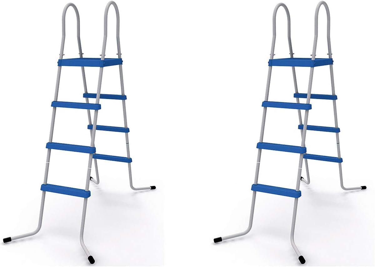 JLeisure 48 Inch 3 Step with Platform A Frame Deck Heavy Duty Metal Steel Frame Outdoor Backyard above Ground Swimming Pool Ladder (2 Pack)