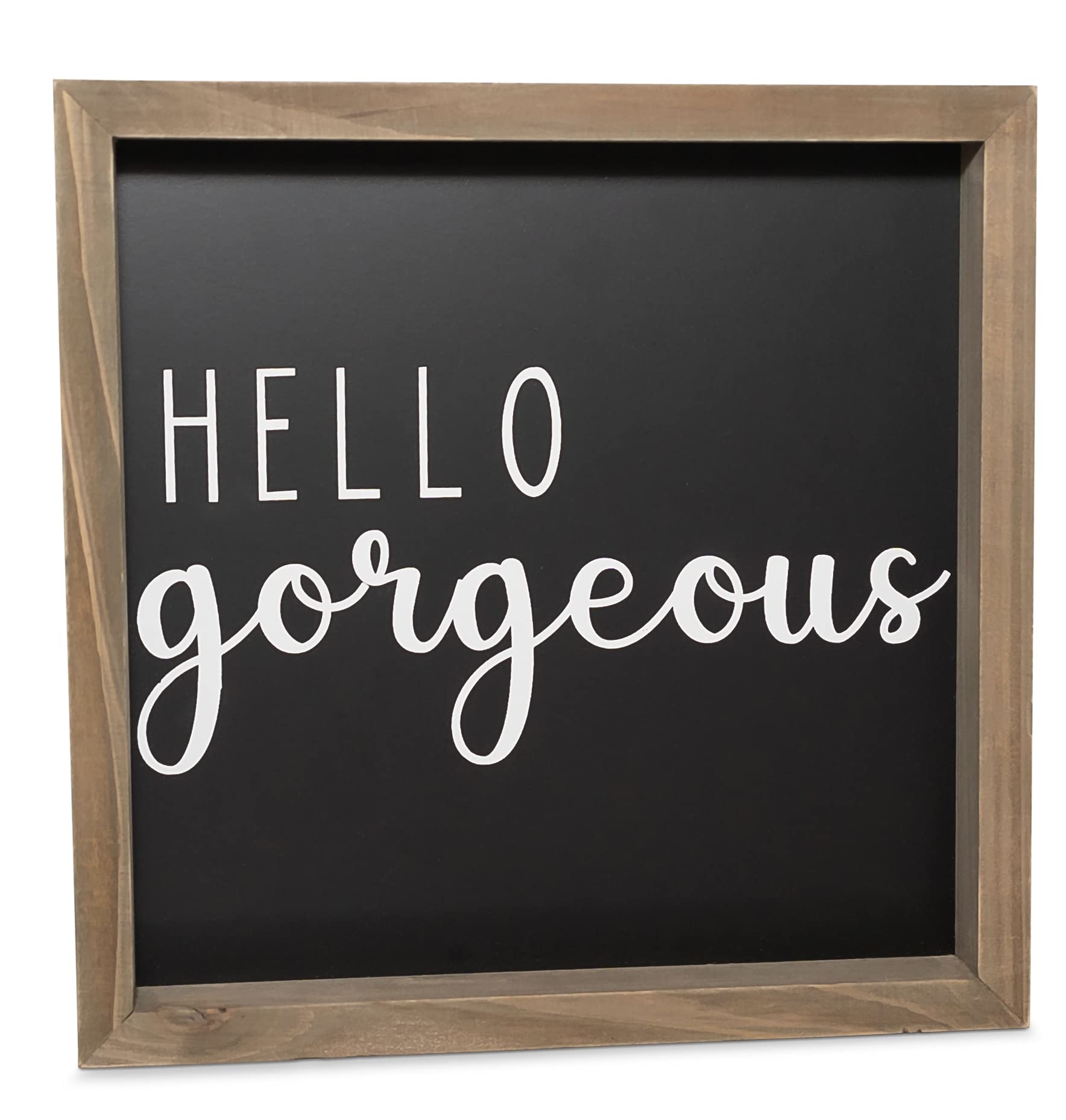 Nana's Little Angels Black Hello Gorgeous Wall Decor with Real Wood Frame, 10” x 10” Art, Cute Farmhouse and Boho Home Decorations, Inspirational Quote for Living Room, Bedroom, or Bathroom