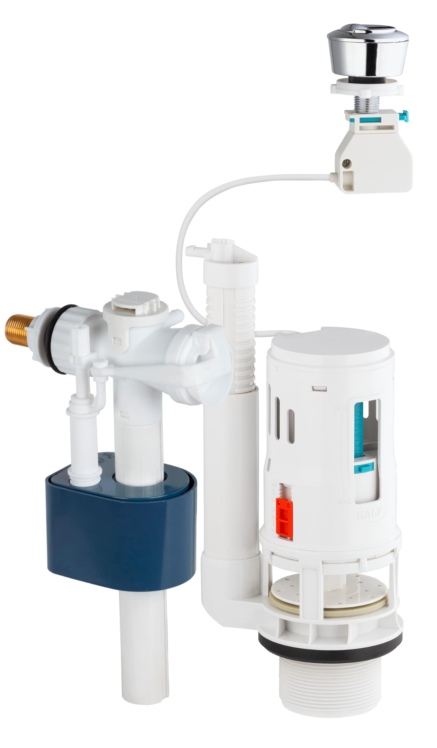 Conjunto de Descarga con Válvula Flotadora + Mecanismo de Inodoro con Cable y Botón Pulsador 3/6 L | Ahorro de Agua | Compatible con Cisternas | NOYON & THIEBAULT