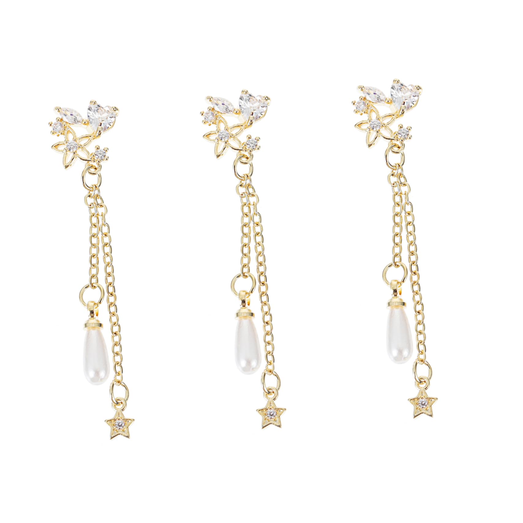 VICASKY Pearl Pendant Zircon Chain Nail Studs Nail Chain Decor DIY Manicure for Women and Random Style