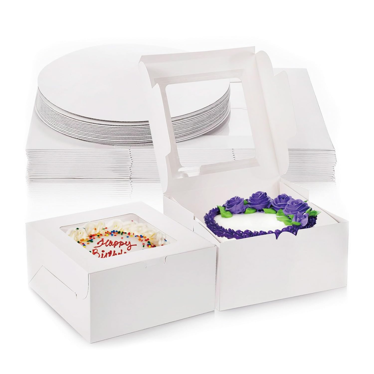 HERUIO 10Cake Boxes With Window and Adjustable Insert Cupcake Carrier Large Bakery Boxes, White Baking Boxes for Cupcakes, Cookies, Muffins, Pastries and Donuts (10" x10”x5)