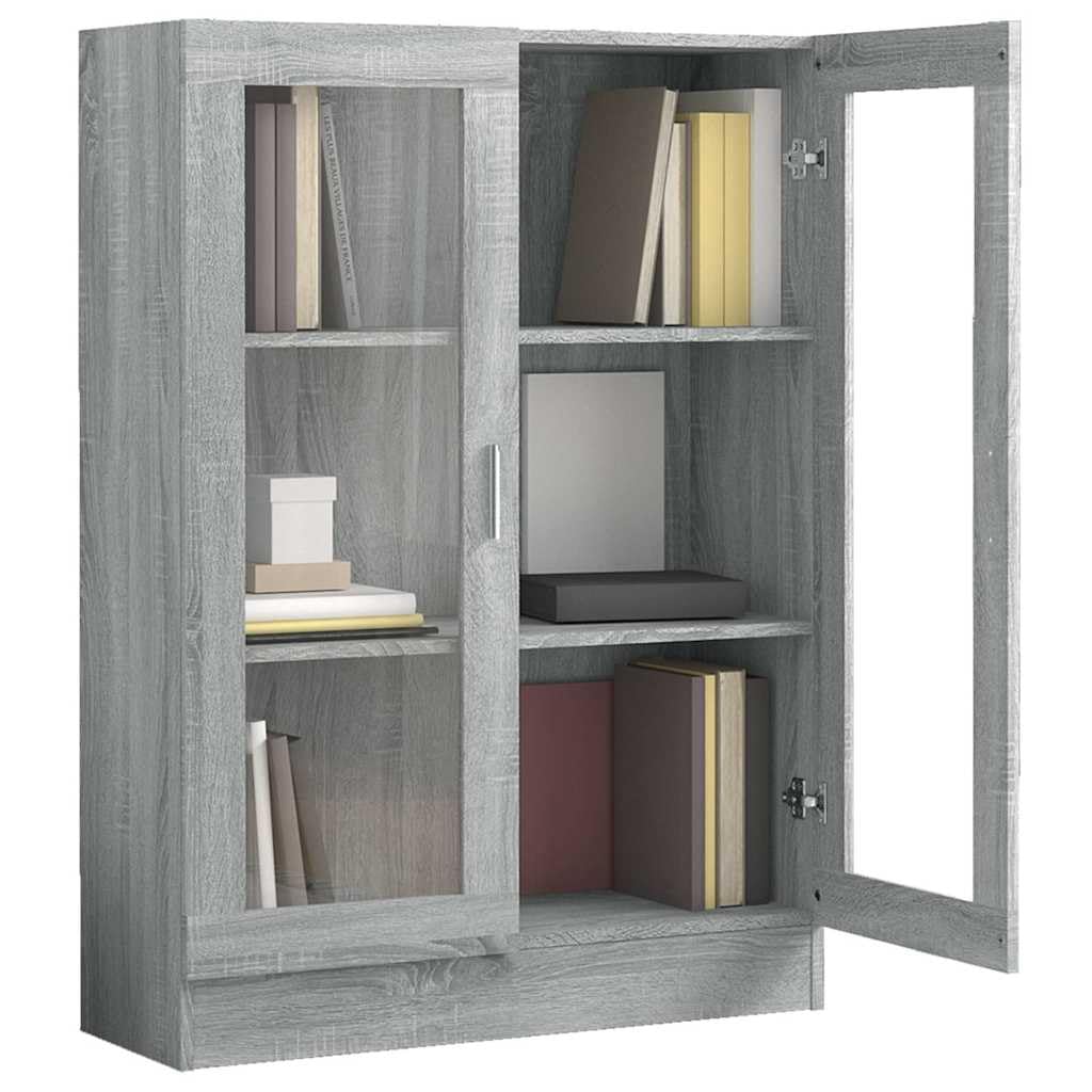 Szafa z witryny Sonoma szara, 82,5 x 30,5 x 115 cm, materiał drewnopochodny z 3 półkami i szklanymi drzwiami, do salonu, gabinetu, korytarza, pokoju dziecięcego, biblioteki, miejsca do
