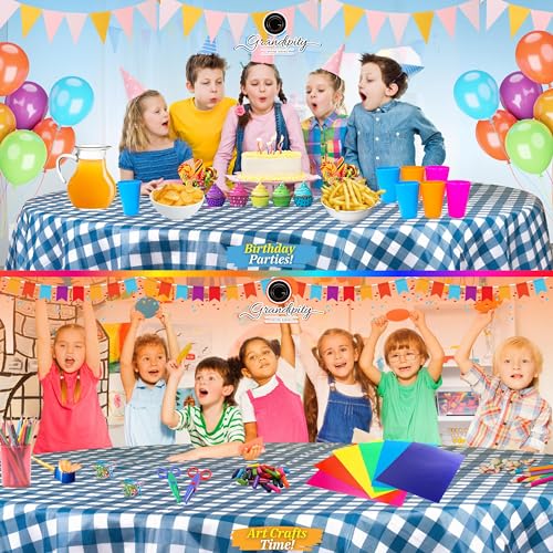 Image of Grandipity Plastic Table Cloth Disposable 12 Pack 84 inch Round Gingham | Plastic table covers, durable disposable tablecloths, fade and tear-resistent table cover for party, event