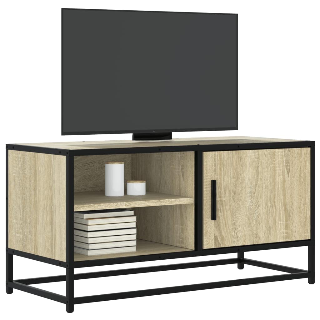 Szafka pod telewizor, dąb Sonoma, 80 x 34,5 x 40 cm, materiał drewnopochodny i metal, szafka pod telewizor z miejscem do przechowywania, niska szafka do salonu, sypialni, kina domowego i