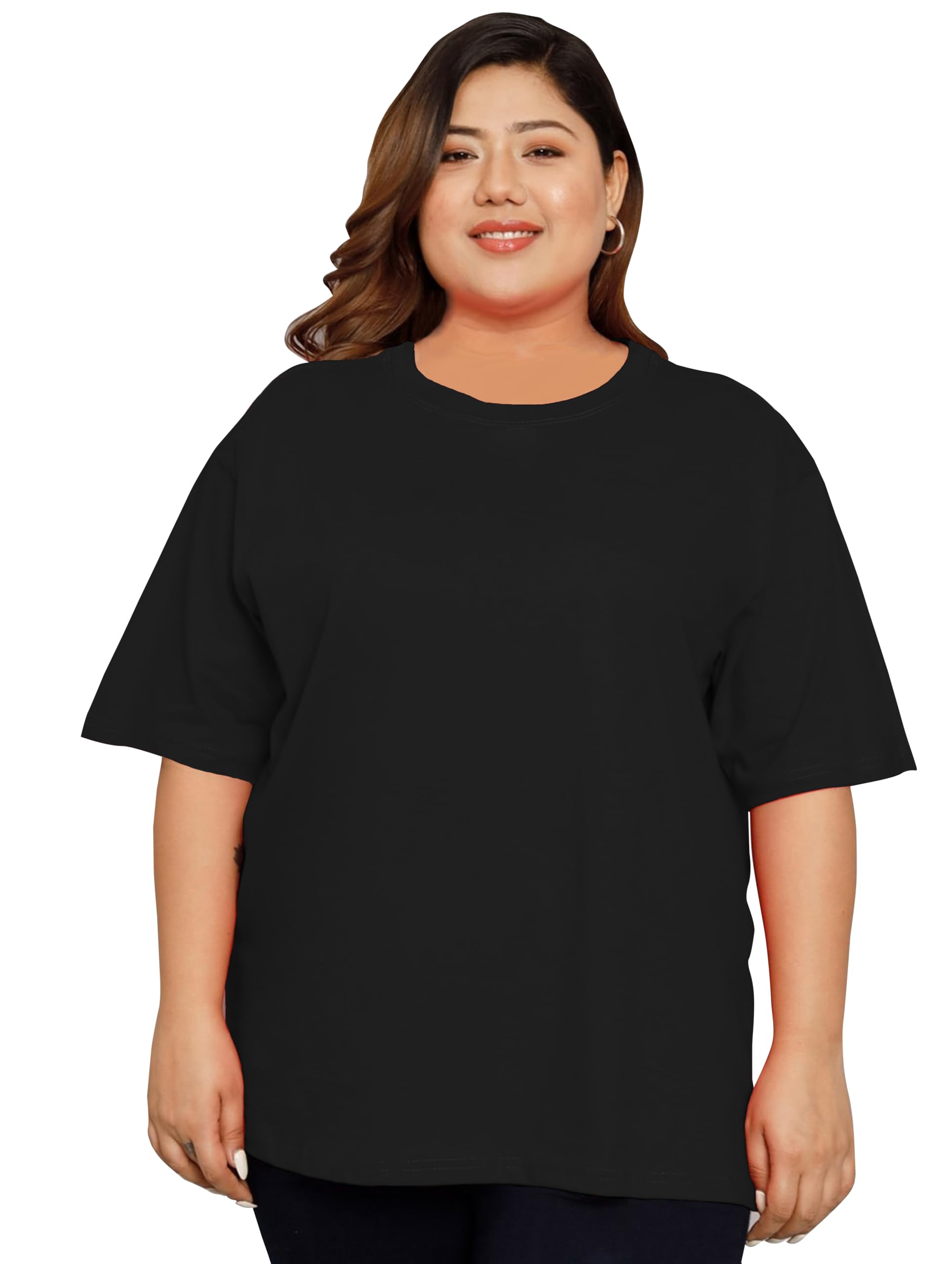 Elite Soul Womens Plus Size Oversized Baggy Fit Drop Shoulder Cotton T-Shirt | Half Sleeves-Korean Style Casual Wear (XL, 2XL, 3XL, 4XL, 5XL)-picture-21