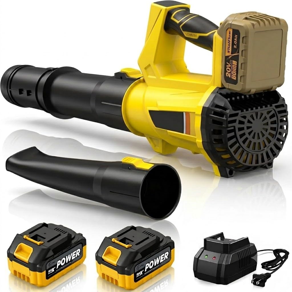 Soplador de batería de 21 V, soplador de hojas inalámbrico con 2 x 3000 mAh, motor de 1500 W potente, 917 m³/h, aire 273 km/h, pantalla LED y 6 velocidades para jardín y nieve